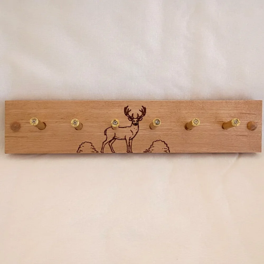 Handmade Buck Deer Key Holder Maple Wood + Polished .223 Casings | Hunter’s Den